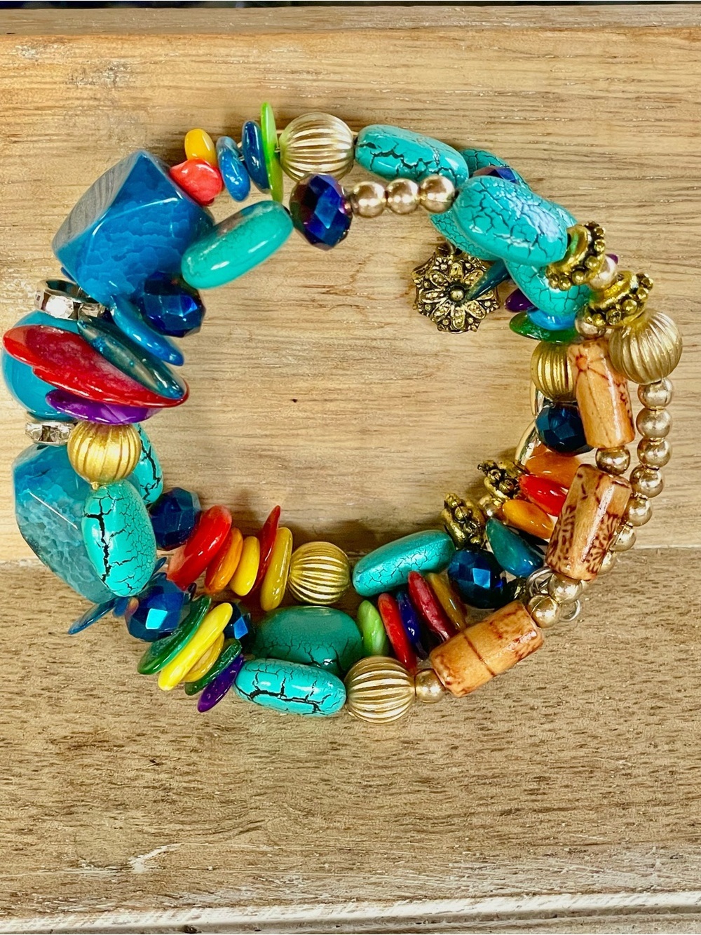 Handmade Turquoise Multicolor Bead Coil Bracelet by Elegantique - Picture 5 of 5